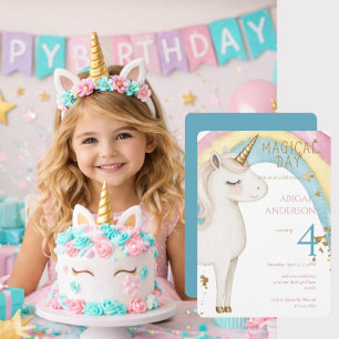 Magical Day Unicorn Turquoisse Girl Birthday Party Invitation