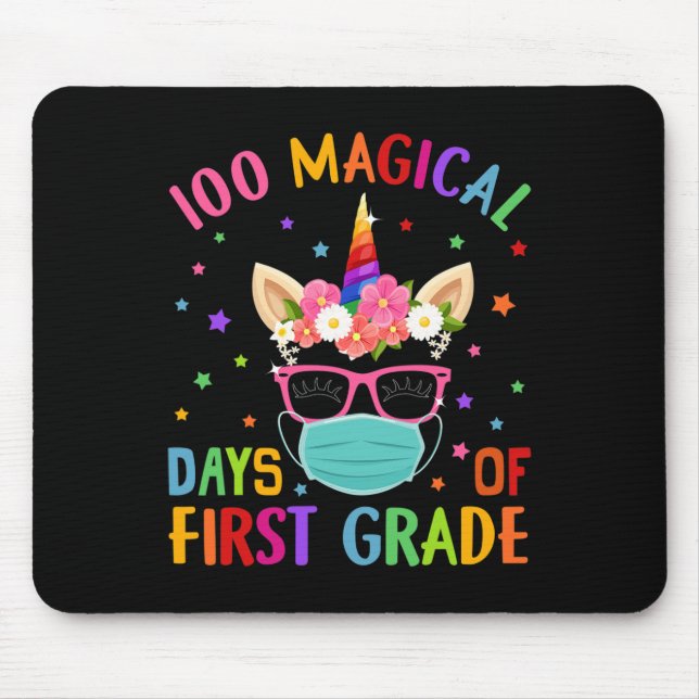 Magical Days Of First Grade School Unicorn Mask Gi Mouse Pad (Front)