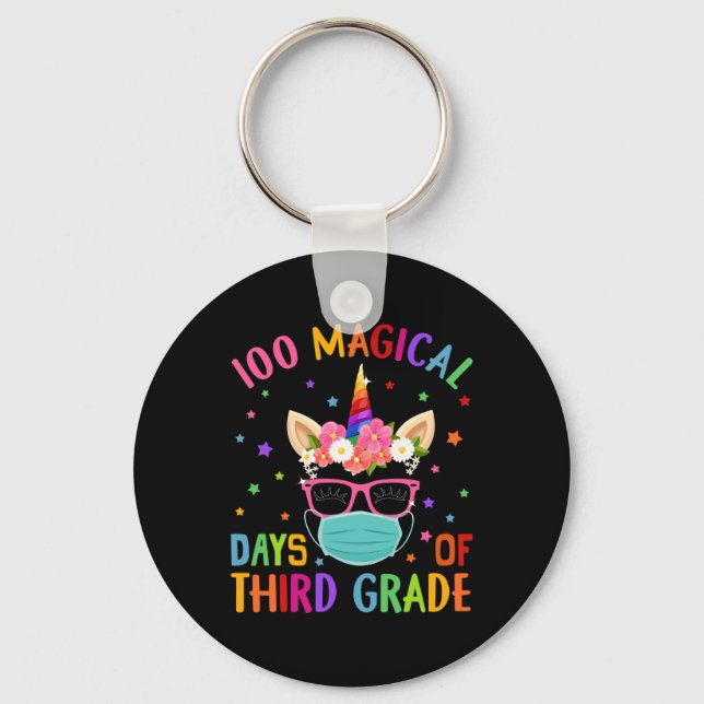 Magical Days Of Third Grade School Unicorn Mask Gi Keychain (Front)