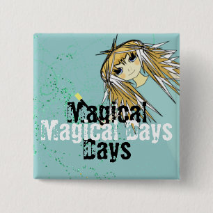 Magical Days Ultra Cute Anime Girl Magic Wand 2 Inch Square Button