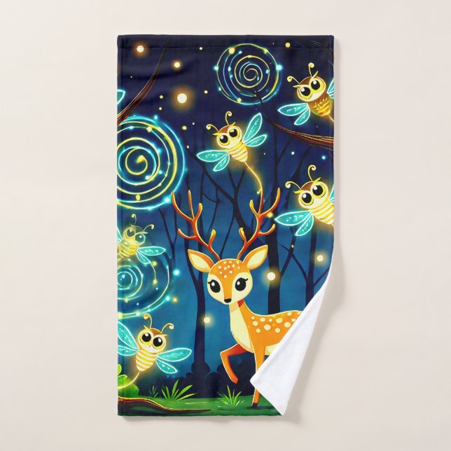 Magical Deer in Firefly Forest	 Hand Towel (Hand Towel)