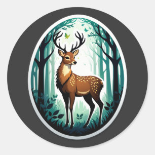 Magical Deer Woodland Classic Round Sticker