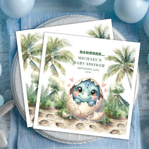 Magical Dino Baby Shower Hatching Soon Name Napkin