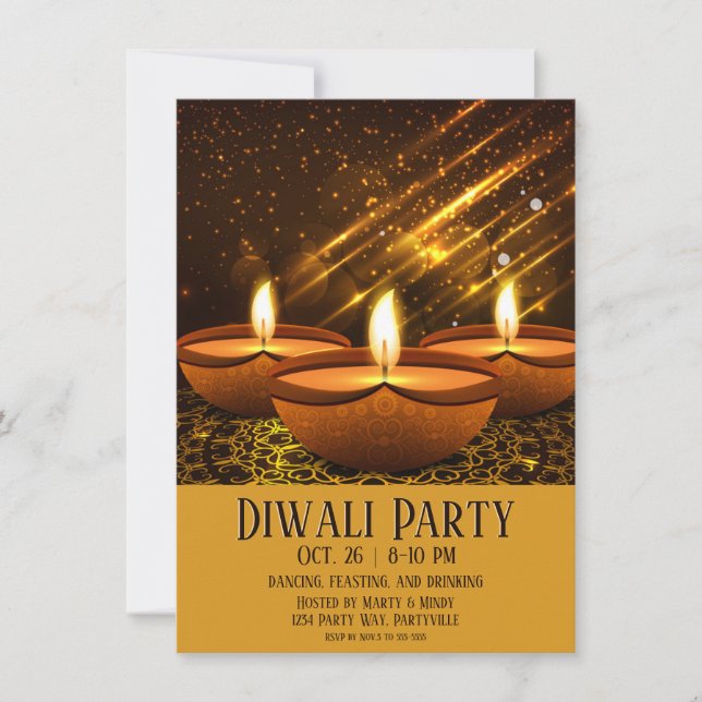 Magical Diwali Diyas with Sparkles Invitation (Front)