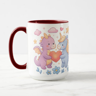Magical Dragon and Unicorn Heart Ceramic Mug