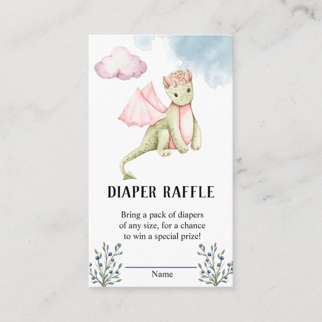 Magical Dragon Baby Shower Diaper Raffle    Enclosure Card (Front)