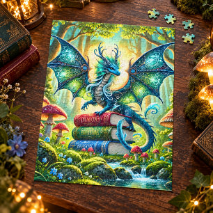 Magical Dragon Books & Mushrooms Fantasy Jigsaw Puzzle