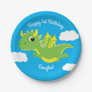 Magical Dragon Cute 1st Birthday Plates