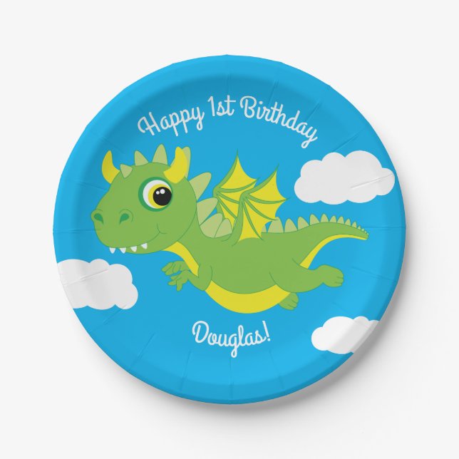 Magical Dragon Cute 1st Birthday Plates (Front)