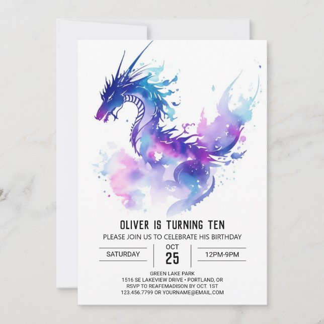 Magical Dragon Fantasy Birthday Invitation (Front)