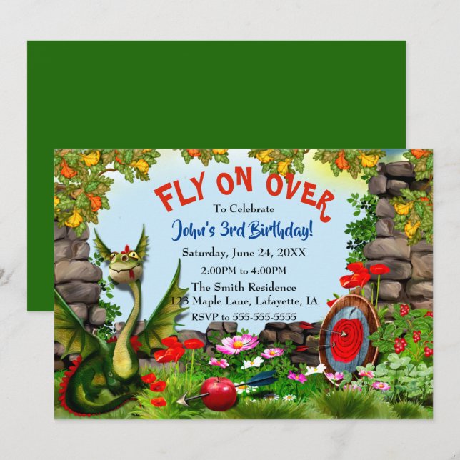 Magical Dragon Fantasy Birthday Party Invitation (Front/Back)