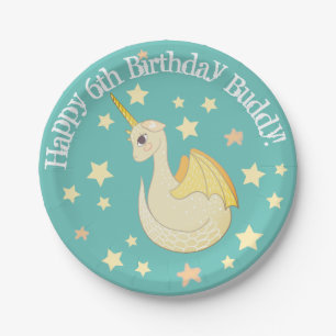 Magical Dragon Friend Personalized Teal Party Paper Plate