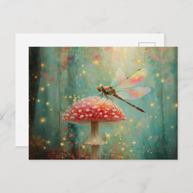 Magical Dragonfly on a Mushroom Postcard (Front/Back)
