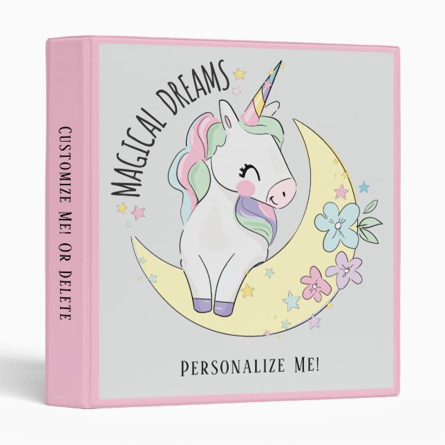 Magical Dreams Baby Unicorn Rainbow Pastel Moon Binder (Front/Spine)