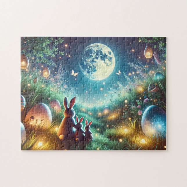 Magical Easter Night Glowing Eggs & Bunnies Jigsaw Puzzle (Horizontal)
