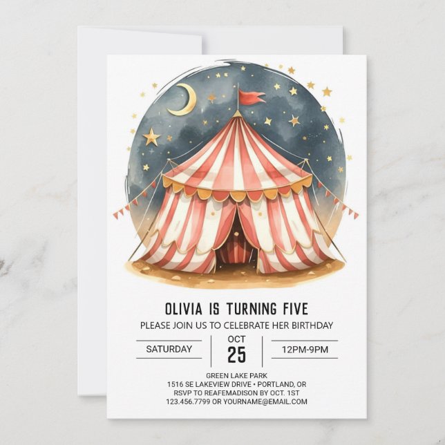 Magical Editable Carnival Circus Birthday Invitation (Front)