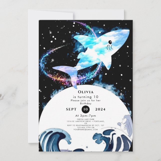 Magical Editable Marine Shark Birthday Invitation (Front)