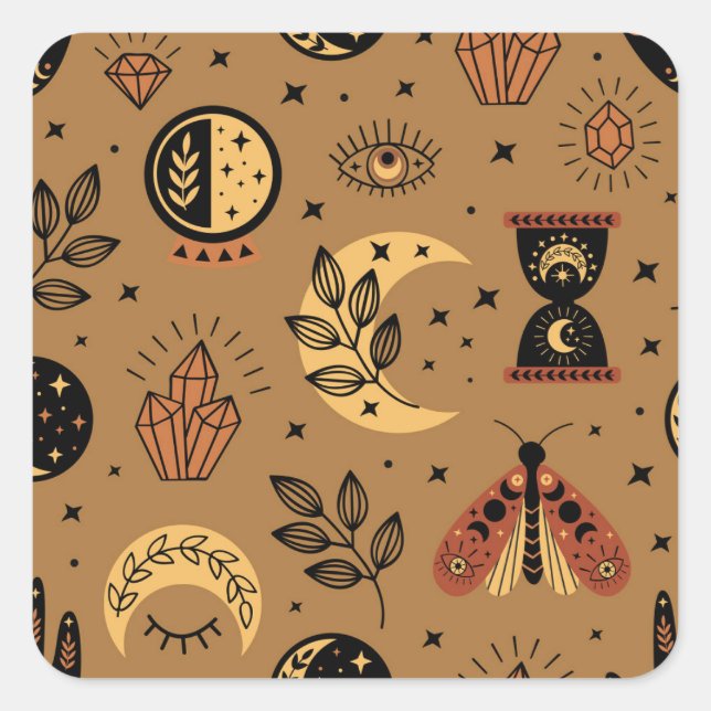 Magical Elements: Enchanting Seamless Pattern Square Sticker (Front)