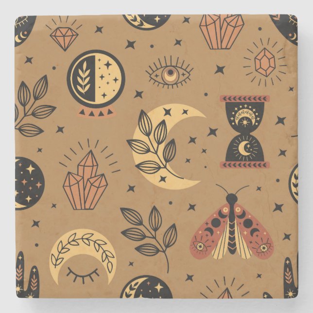 Magical Elements: Enchanting Seamless Pattern Stone Coaster (Front)