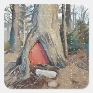 Magical Elf House Square Sticker