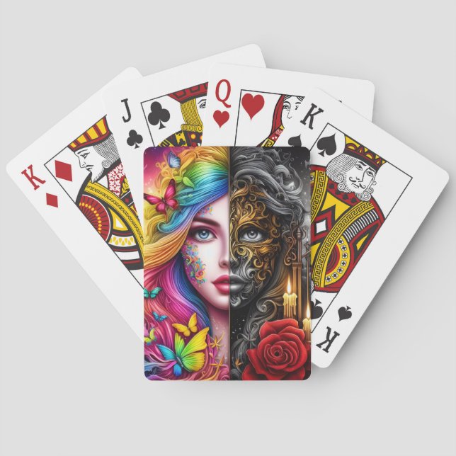 Magical Elven Duality - Day - Night Realms Playing Cards (Back)