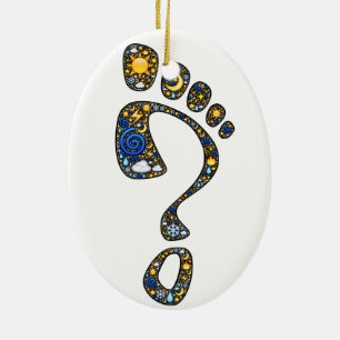 Magical emoji-art Kokopelli and question footprint Ceramic Ornament