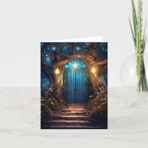 Magical Enchanted Fantasy Forest Old Blue Door Card