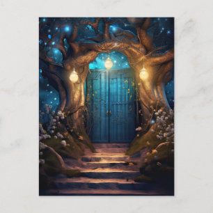 Magical Enchanted Fantasy Forest Old Blue Door Postcard