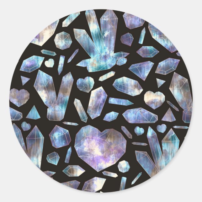 Magical Energy Crystals Rainbow Crystal Rocks Classic Round Sticker (Front)