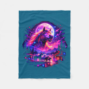 Magical equestrian horses howling moon horse lover fleece blanket