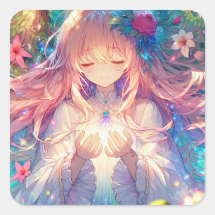 Magical Ethereal Anime Girl  Square Sticker