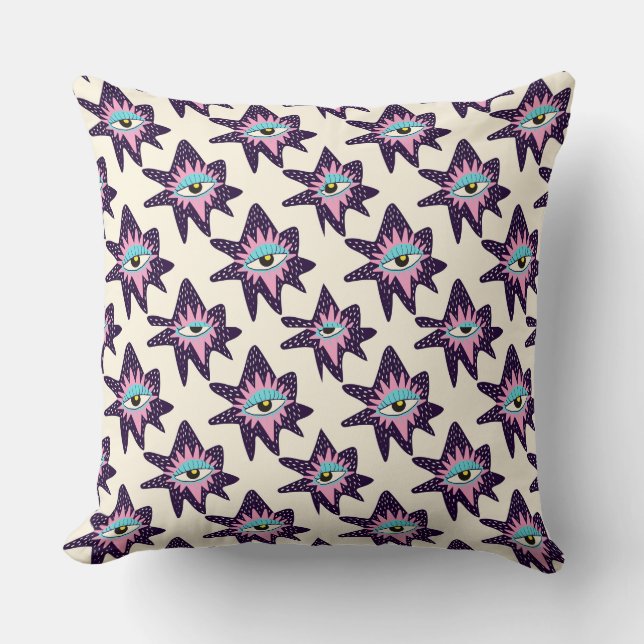 Magical Eye Pink Star Repeat Pattern Art Throw Pillow (Front)