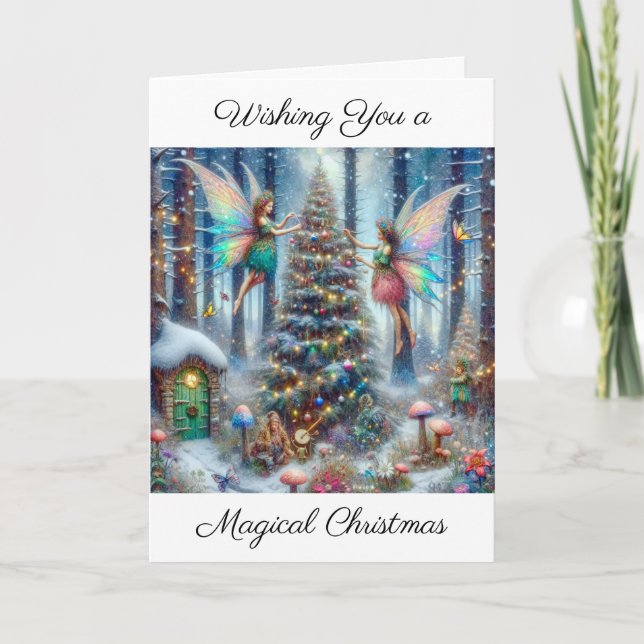 Magical Fairies and Elves Christmas Tree Card (Front)