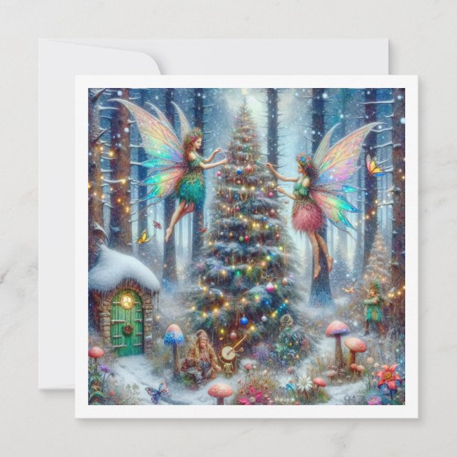 Magical Fairies and Elves Christmas Tree Card (Front)