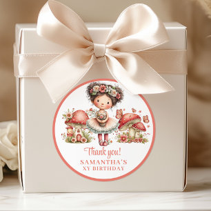 Magical Fairy 4th Birthday Pastel Pink Favor Box  Classic Round Sticker