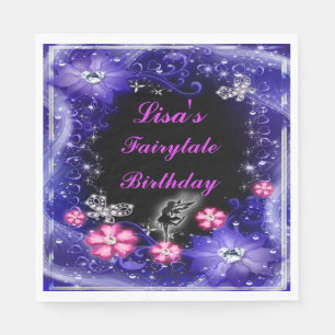 Magical Fairy And Butterflies Purple Floral Napkin