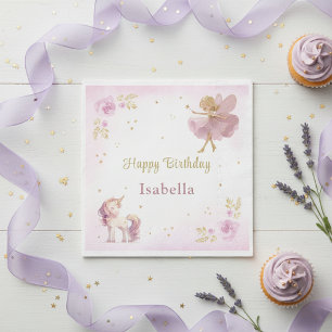 Magical Fairy And Unicorn Girls Birthday Party Napkin