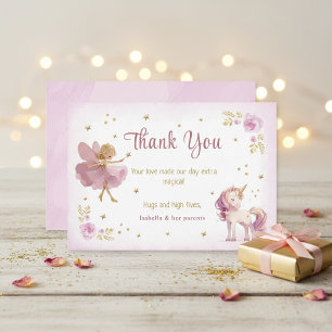 Magical Fairy and Unicorn Girls Thank You Card