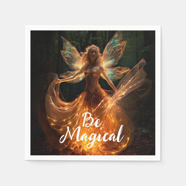 Magical Fairy Angel with Wings in Forest Pixie Napkin (Front)
