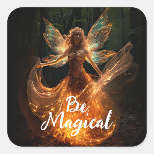 Magical Fairy Angel with Wings in Forest Pixie Square Sticker