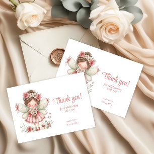 Magical Fairy Blush Pink Floral 3rd Birthday Thank You Card