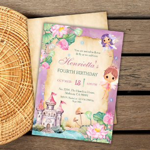 Magical fairy castle fairytale 4th Birthday Invitation