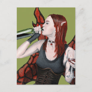Magical Fairy Drinking Wine Fantasy Art Postcard