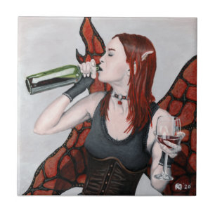Magical Fairy Drinking Wine Fantasy Ceramic Tile