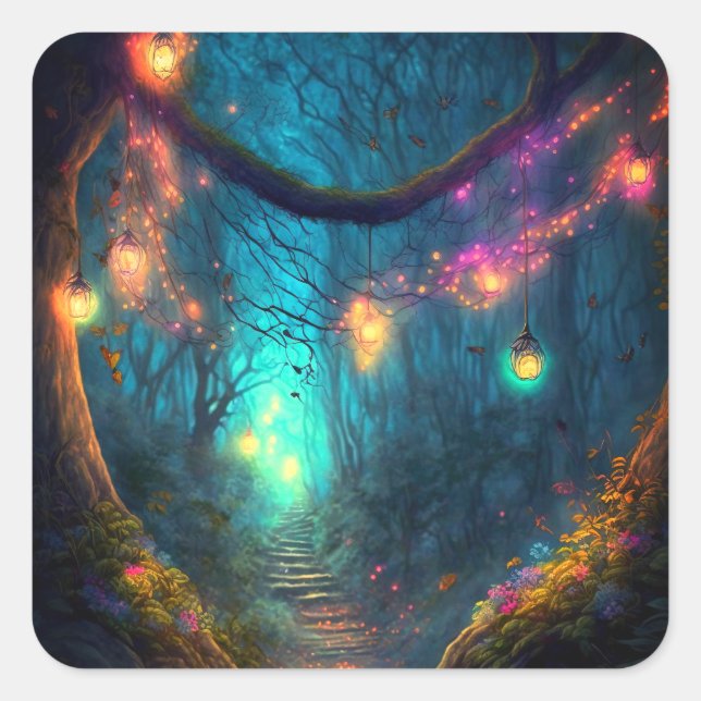 Magical Fairy Enchanted Forest Fantasy Pixie Dust Square Sticker (Front)