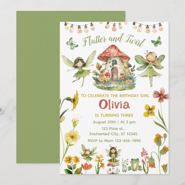 Magical Fairy Enchanted Forest Girl Birthday Invitation (Front/Back)