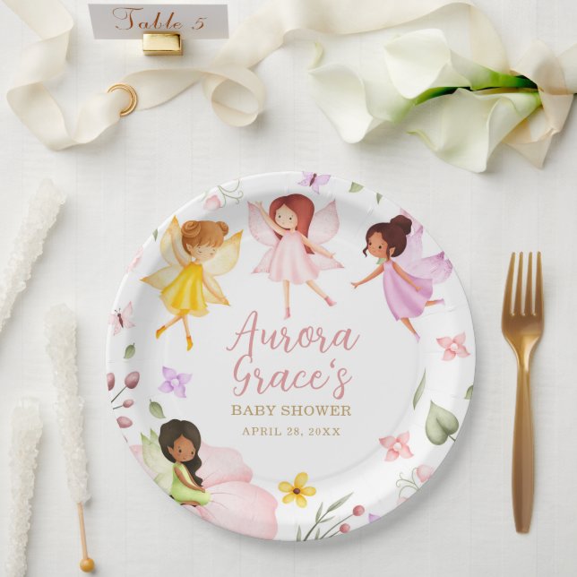 Magical Fairy Enchanted Garden Pink Baby Shower Paper Plate (Wedding)