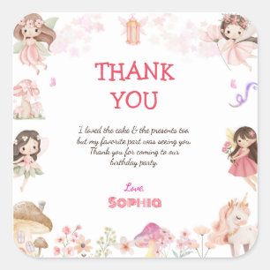 Magical Fairy First Birthday Thank You cards Square Sticker
