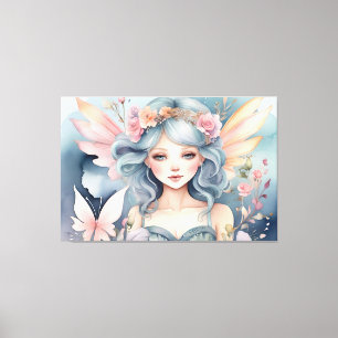 Magical Fairy Floral AI Artwork Watercolor Canvas Print