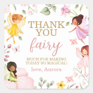 Magical Fairy Floral Birthday Thank You Favor Square Sticker